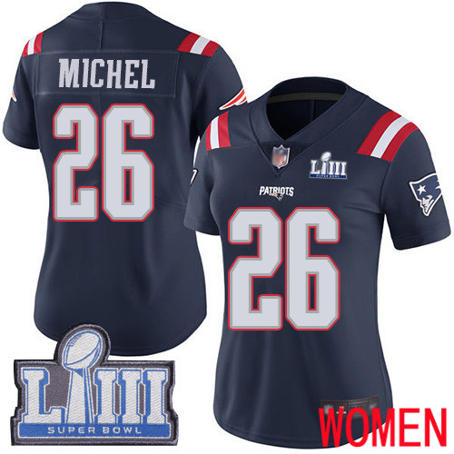 New England Patriots Football #26 Super Bowl LIII Bound Limited Navy Blue Women Sony Michel NFL Jersey